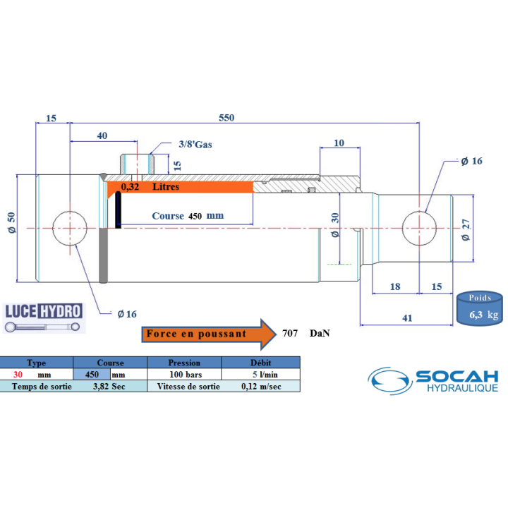 Vérin Simple effet standard Ø30 Course 450